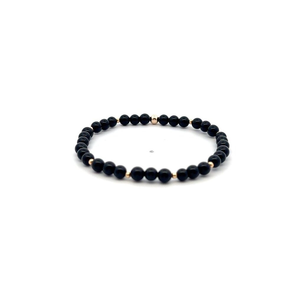 Natural Onyx Gemstones Mini 4mm 18K Yellow Gold Charm Bead - Picture 4 of 5